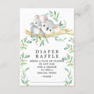 Tarjeta De Recepción Koala Bear Baby Shower Diaper Raffle Ticket