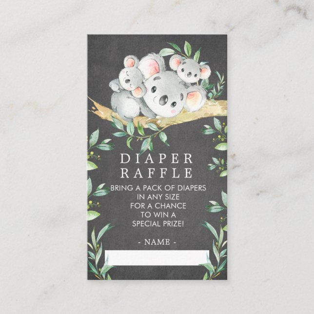 Tarjeta De Recepción Koala Bear Baby Shower Diaper Raffle Ticket (Anverso)