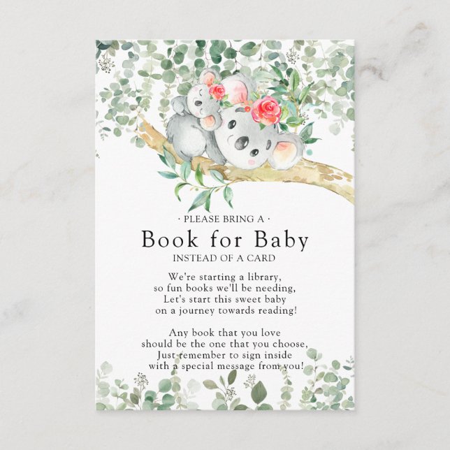 Tarjeta De Recepción Koala Bear Chicas Libro de Baby Shower para bebés  (Anverso)
