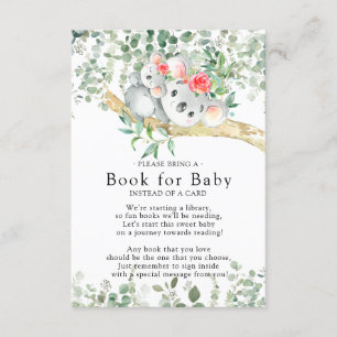 Tarjeta De Recepción Koala Bear Chicas Libro de Baby Shower para bebés 