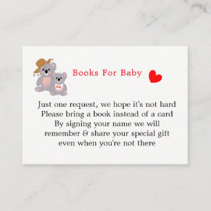 Tarjeta De Recepción Koala Lleva Libros Super Cuidados Para Pedir Bebés
