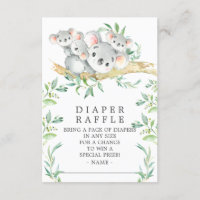 Koala Triplets Baby Shower Diaper Raffle Ticket