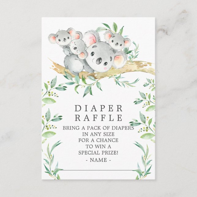 Tarjeta De Recepción Koala Triplets Baby Shower Diaper Raffle Ticket (Anverso)