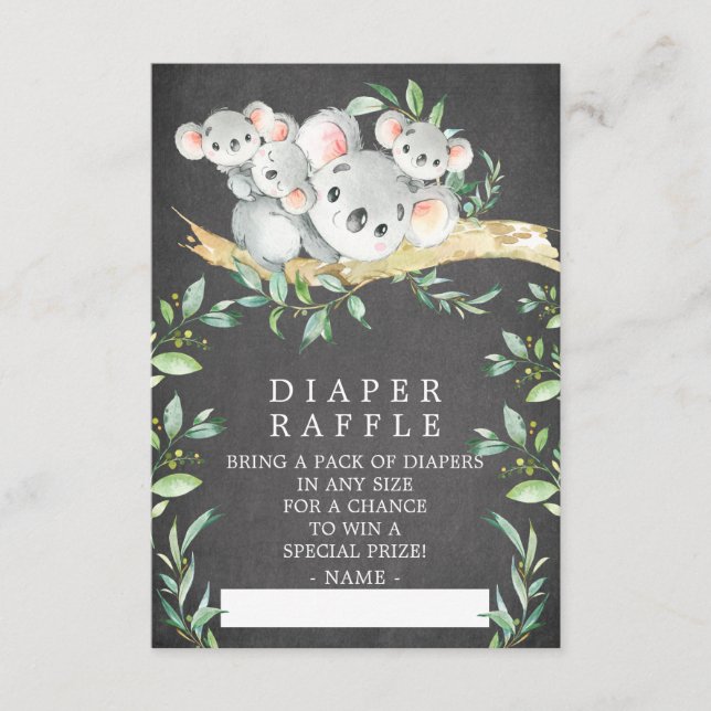 Tarjeta De Recepción Koala Triplets Baby Shower Diaper Raffle Ticket (Anverso)