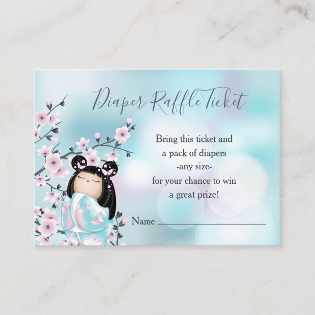 Tarjeta De Recepción Kokeshi Doll cerezo en flor Diaper Raffle Ticket (Anverso)