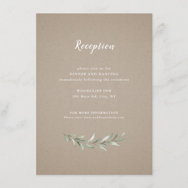 Tarjeta De Recepción Kraft, boda de vegetación rústica y sencilla (Anverso)