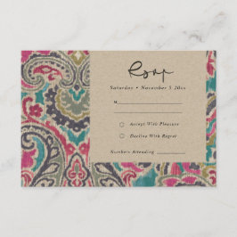 TARJETA DE RECEPCIÓN KRAFT BOHO TRIBAL IKAT PINK TEAL WEDDING RSVP 