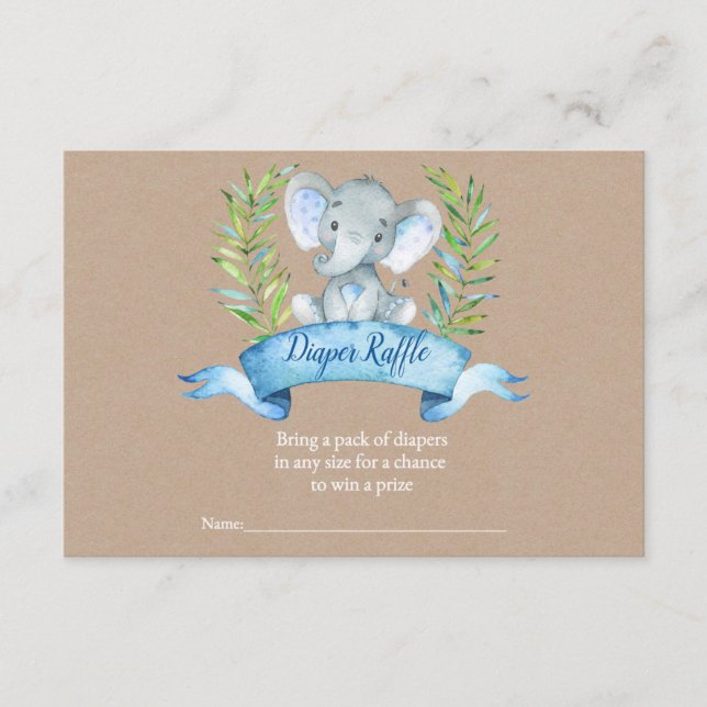 Tarjeta De Recepción Kraft Boy Rustic Elephant Diaper Raffle Insert (Anverso)