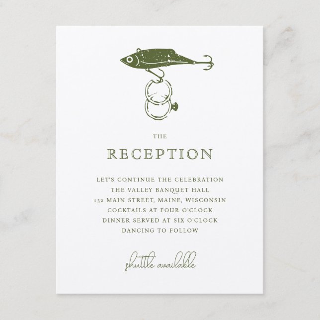 Tarjeta De Recepción Kraft Brown Rústica Pesca Auricular Rústica Anillo (Anverso)