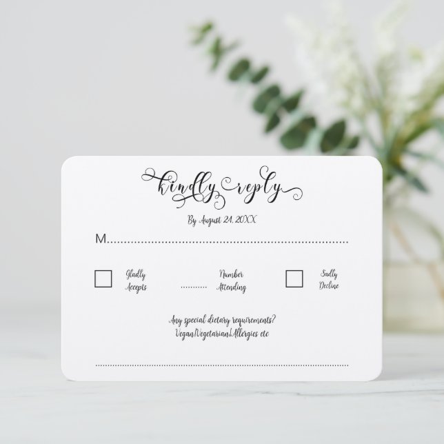 Tarjeta De Recepción Kraft Calligrapy Script Traditional Wedding RSVP (Anverso de pie)