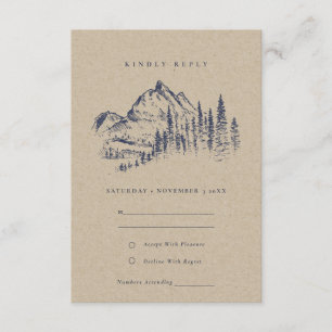 Tarjeta De Recepción Kraft Pine Woods Mountain Sketch Wedding RSVP