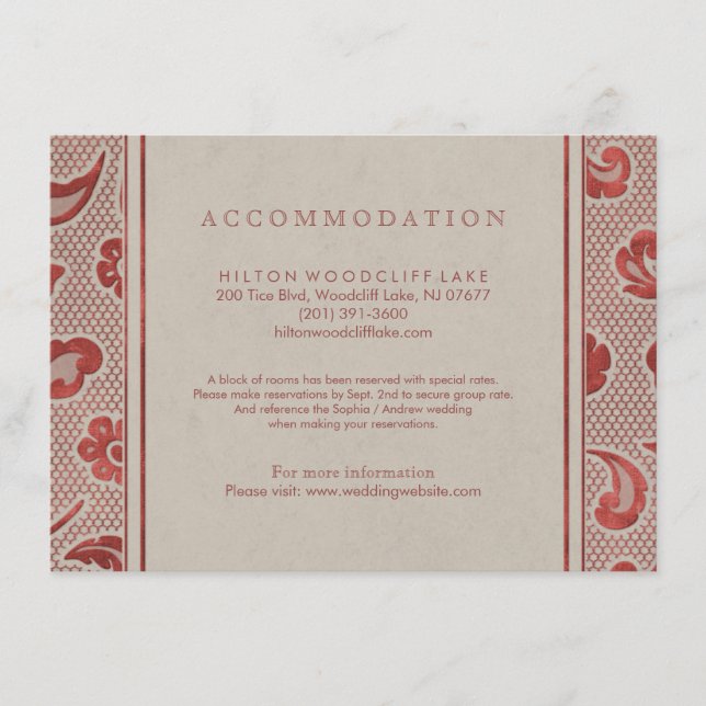 Tarjeta De Recepción Kraft rojo Lace casa de campo (Anverso)