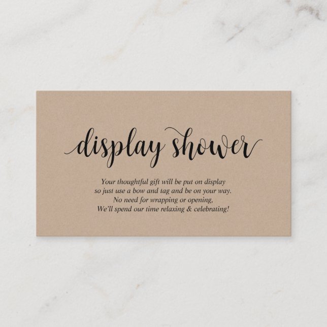 Tarjeta De Recepción Kraft rústico moderno, guión negro, ducha de panta (Anverso)