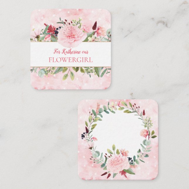 Tarjeta De Recepción La acuarela rosa será mi chica de flor (Anverso / Reverso)