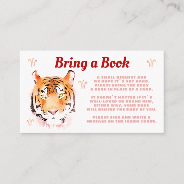 Tarjeta De Recepción La acuarela tigre trae un Baby Shower de libros (Anverso)