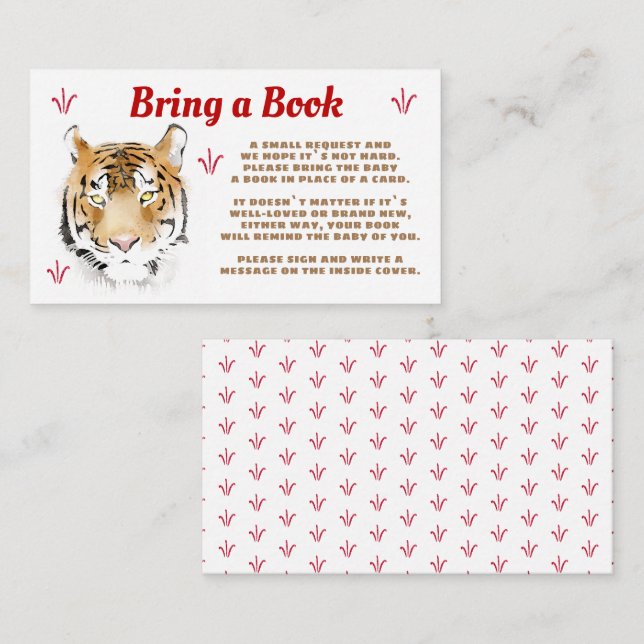 Tarjeta De Recepción La acuarela tigre trae un Baby Shower de libros (Anverso / Reverso)