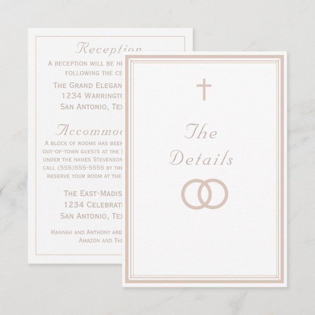 Tarjeta De Recepción La Boda Católica Refinada (Anverso / Reverso)