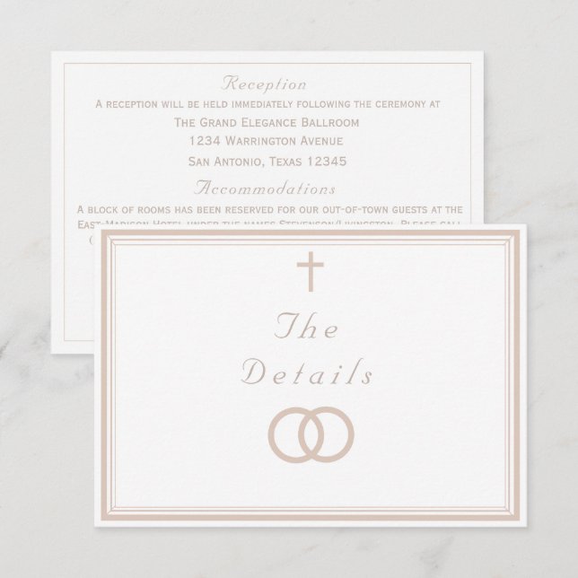 Tarjeta De Recepción La Boda Católica Refinada (Anverso / Reverso)