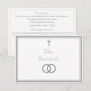 Tarjeta De Recepción La Boda Católica Refinada de Plata y Blanco
