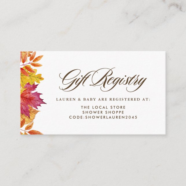 Tarjeta De Recepción La caída deja el registro de Baby Shower del otoño (Anverso)