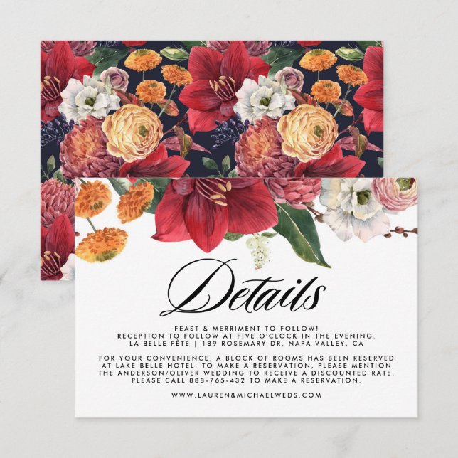 Tarjeta De Recepción La caída rusa deja los detalles del Boda de otoño (Anverso / Reverso)