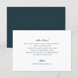 Tarjeta De Recepción La caligrafía azul de la Marina formal matrimonio