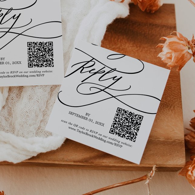 Tarjeta De Recepción La caligrafía romántica florece el código QR Boda  (Subido por el creador)