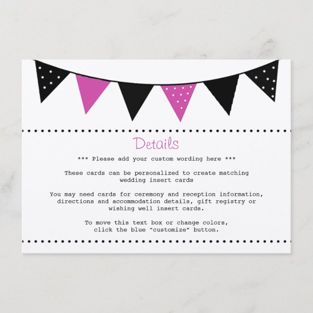Tarjeta De Recepción La Colección de Boda Modern Pink Bunting (Anverso)