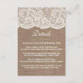 Tarjeta De Recepción La colección de Bodas Burlap & Lace