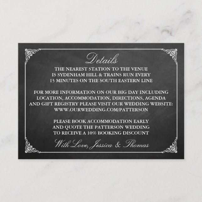 Tarjeta De Recepción La colección de Bodas de Chalkboard Marriage (Anverso)
