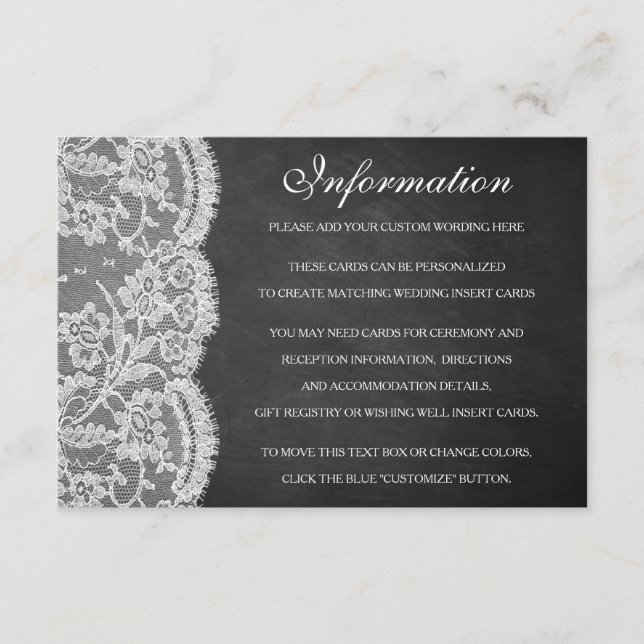 Tarjeta De Recepción La colección de Bodas de Chalkboard y Lace (Anverso)