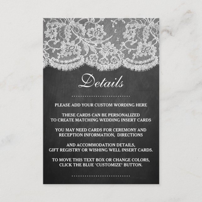 Tarjeta De Recepción La colección de Bodas de Chalkboard y Lace (Anverso)