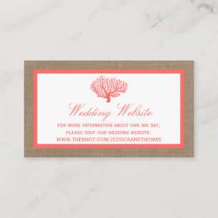 Tarjeta De Recepción La Colección De Bodas De Coral En Burlap Boho Beac