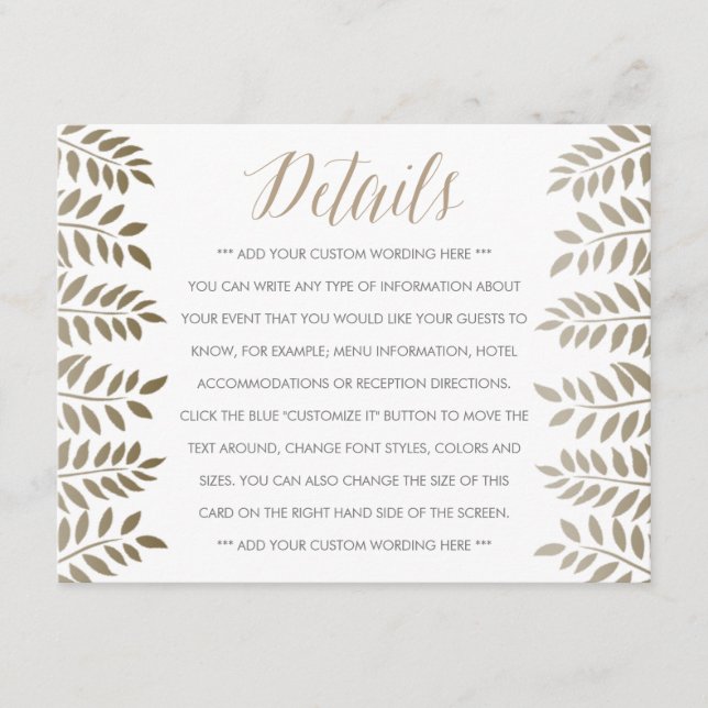 Tarjeta De Recepción La colección de Bodas de Fern Woodland monocroma (Anverso)