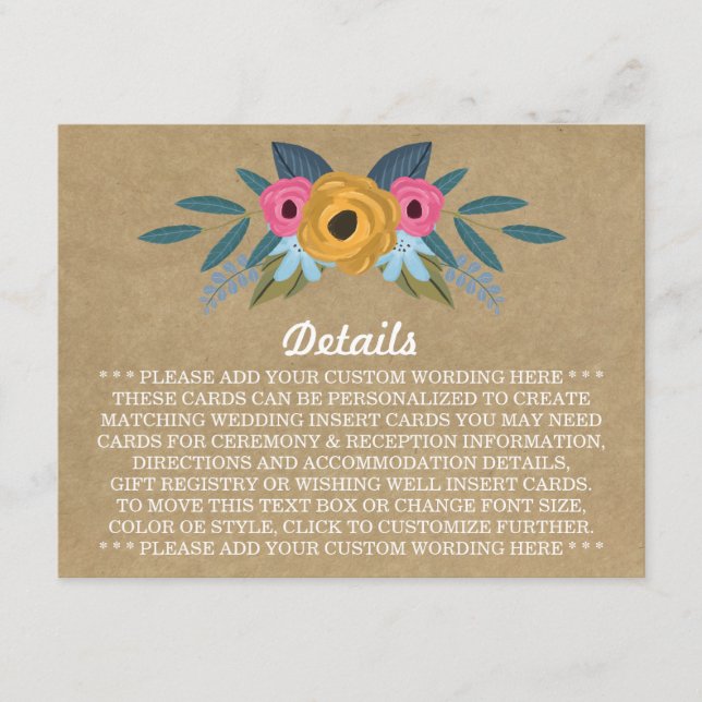 Tarjeta De Recepción La colección de Bodas de flores de Kraft (Anverso)
