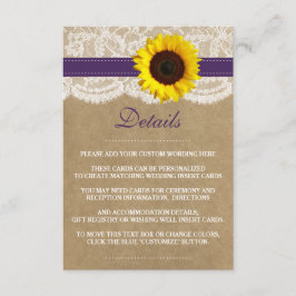 Tarjeta De Recepción La colección de Bodas de girasol Kraft rústico