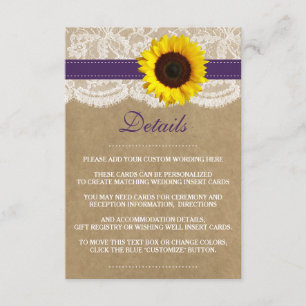 Tarjeta De Recepción La colección de Bodas de girasol Kraft rústico