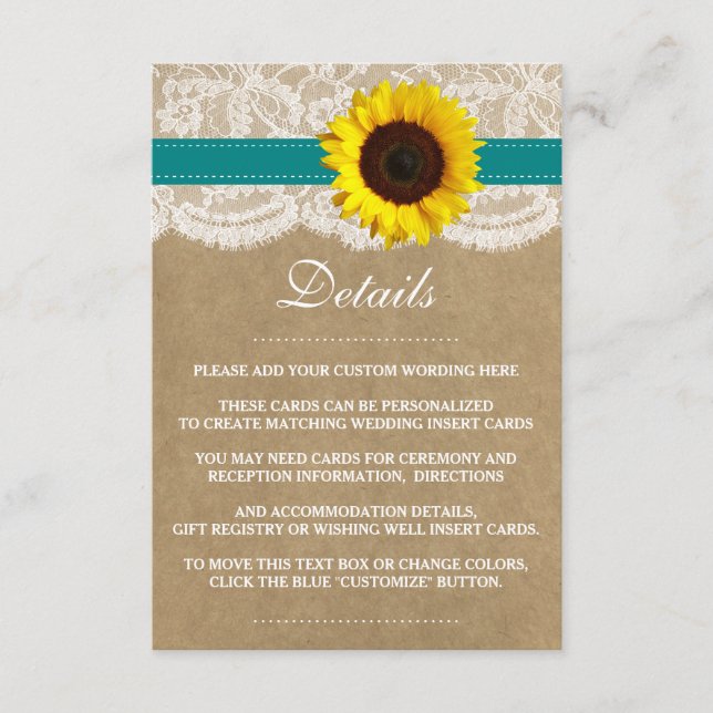 Tarjeta De Recepción La colección de Bodas de girasol Kraft rústico (Anverso)