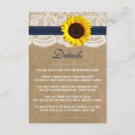 Tarjeta De Recepción La colección de Bodas de girasol Kraft rústico