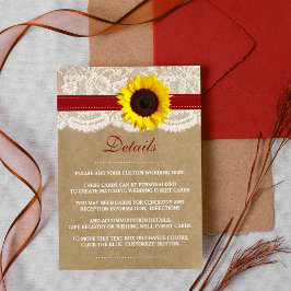 Tarjeta De Recepción La colección de Bodas de girasol Kraft rústico