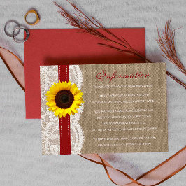 Tarjeta De Recepción La colección de Bodas de girasol rústico - Rojo