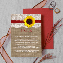 Tarjeta De Recepción La colección de Bodas de girasol rústico - Rojo