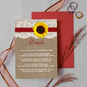 Tarjeta De Recepción La colección de Bodas de girasol rústico - Rojo