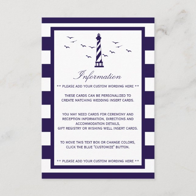 Tarjeta De Recepción La colección de Bodas del faro náutico (Anverso)