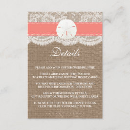 Tarjeta De Recepción La Colección de Bodas en la Playa de Dólar de Aren