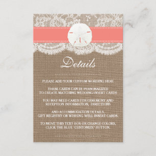 Tarjeta De Recepción La Colección de Bodas en la Playa de Dólar de Aren