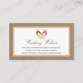 Tarjeta De Recepción La colección de Bodas Flip-Flop Sand Beach Burlap