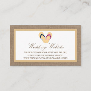 Tarjeta De Recepción La colección de Bodas Flip-Flop Sand Beach Burlap