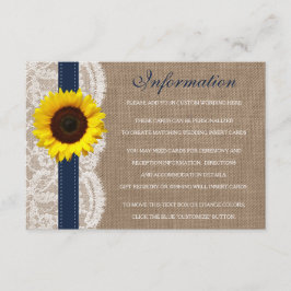 Tarjeta De Recepción La Colección de Bodas Girasol Rústico - Azul Marin