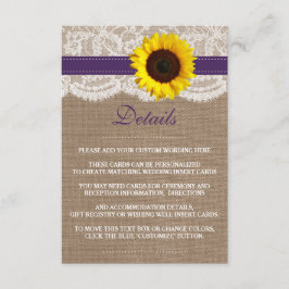 Tarjeta De Recepción La Colección de Bodas Girasol Rústico - Morado